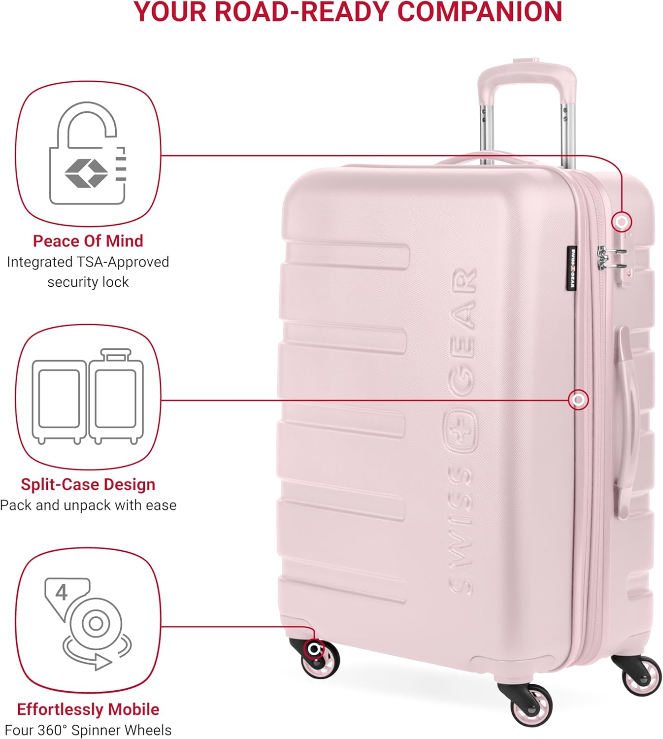 SwissGear 7366 Hardside Expandable Luggage with Spinner Wheels, Pink, 2-Piece Set (Weekender/27)