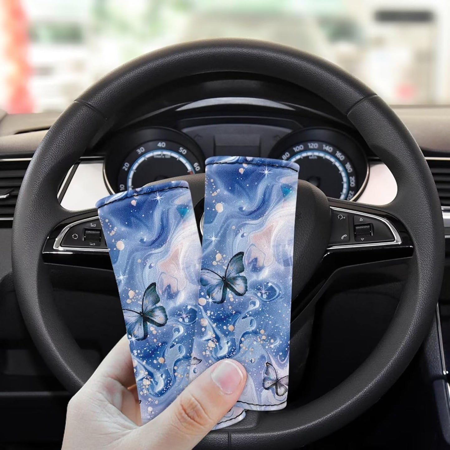 Butterfly Luggage Handle Wraps for Suitcase Blue Marble Soft Trolley Case Grip Cover Door Handle Cover Set for Girls