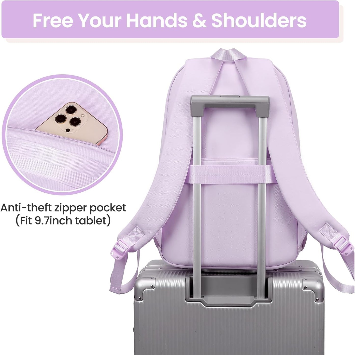 Tanou School Backpacks for Girls, Kawaii Kids School Bag with Pendant, Elementary Primary Middle School Lightweight 20L, Purple