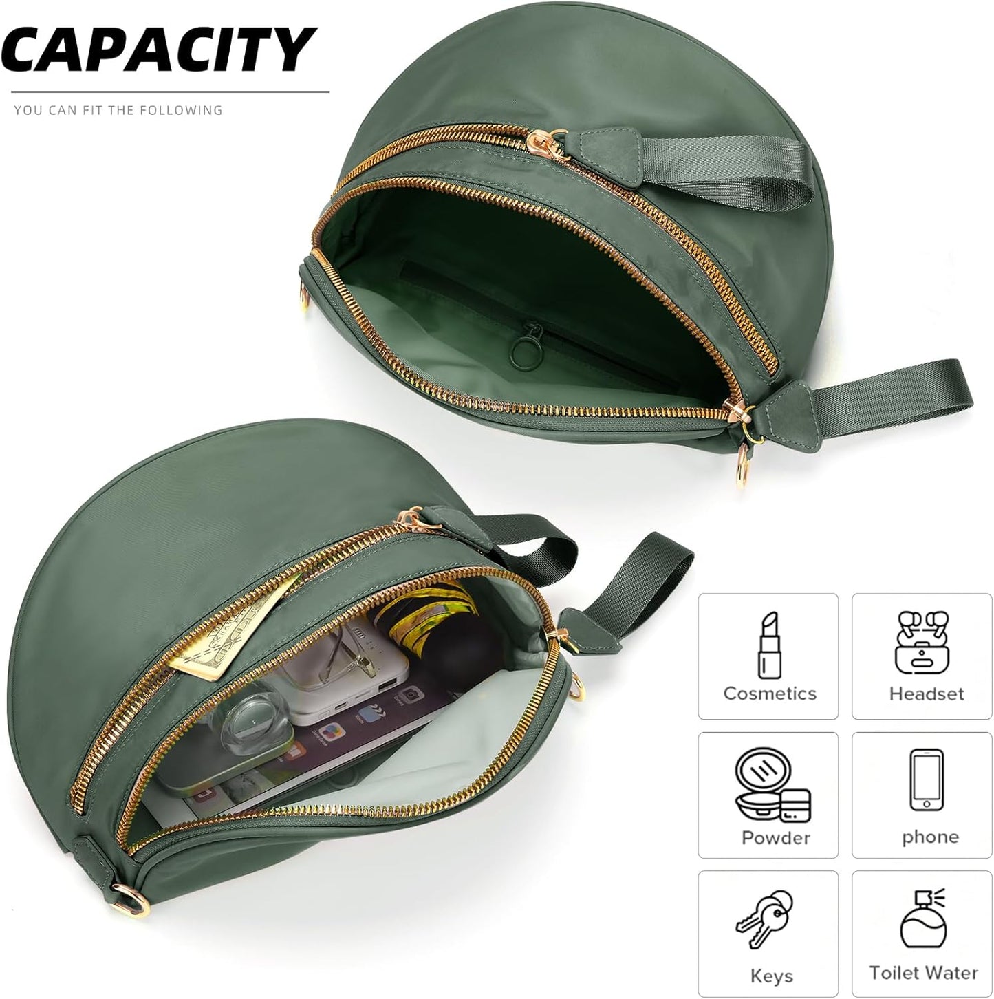 Fanny Packs for Women Cross Body Belt Bag, Nylon Crossbody Bag Unisex Fashion Waist Pack with Adjustable Strap, Olive Green