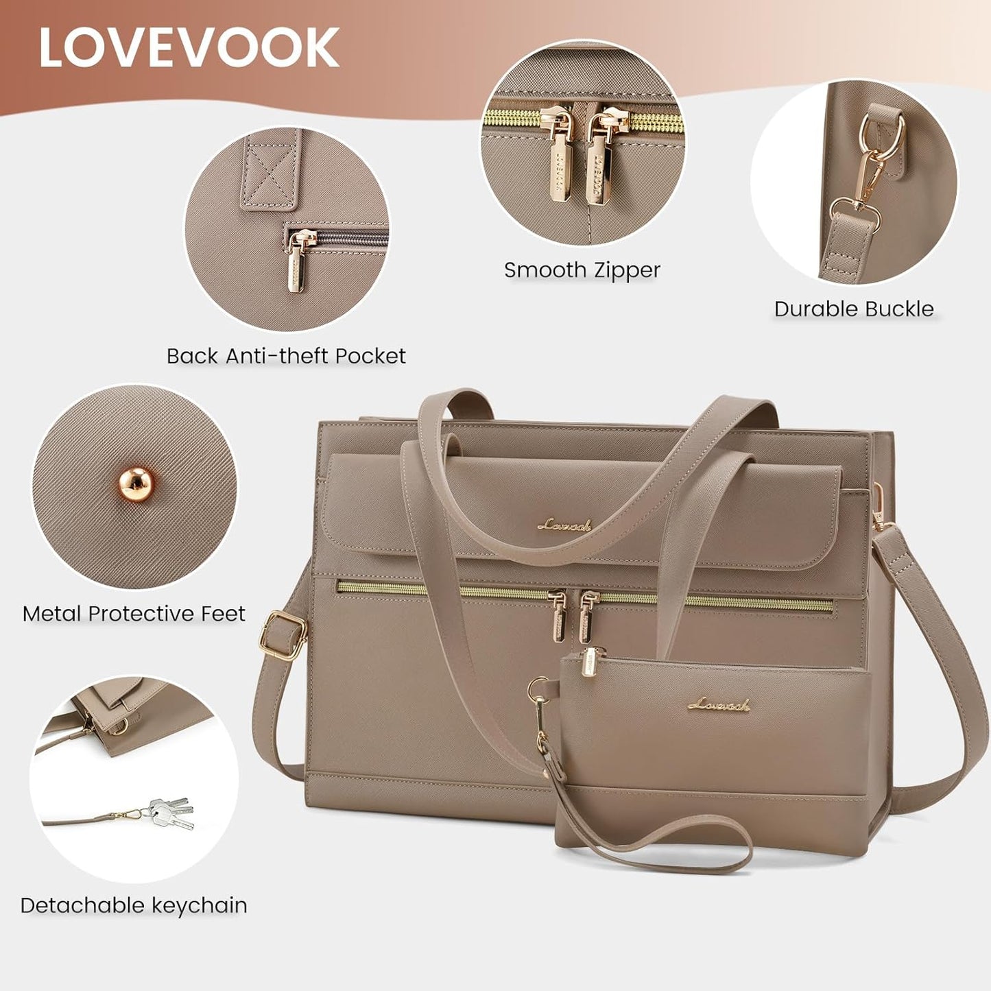 Laptop Bag for Women Leather Laptop Tote Bag Large Computer Bag Waterproof Business Office Work Bag