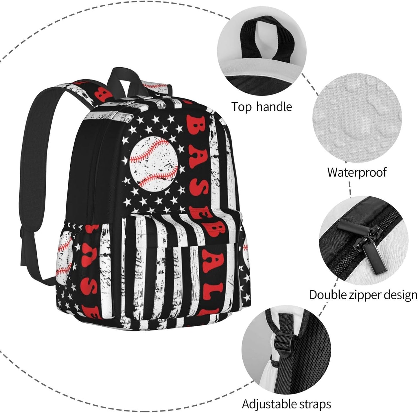 Baseball Flag Backpack School Bag Lightweight Bookbag Laptop Travel Daypack For Kids Girls Boys Teens