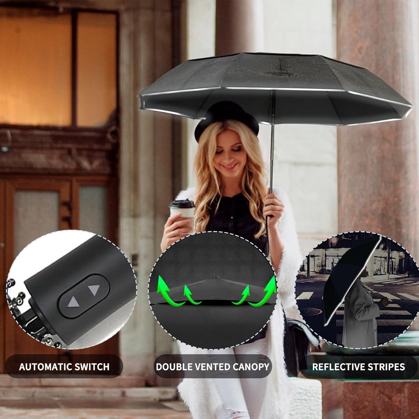 MRTLLOA 42/49 Inch Compact Windproof Travel Umbrella for Rain, Lightweight, Portable, Automatic