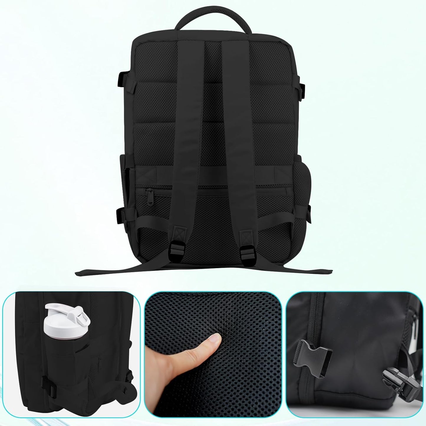 Travel Backpack for Women & Men, Waterproof Carry On Backpack Airline Approved Laptop Backpack Fits 15.6 Inch Laptop, Business Computer Bookbag for Work, College, Travel (Black, Medium)