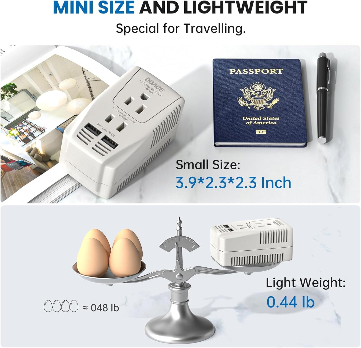 DOACE 2000W Voltage Converter US to Europe - 220V to 110V Converter for European Travel for Hair Dryer Straightener Curling Iron, 2300W Travel Power Adapter for Laptop Tablet Camera Cell Phone