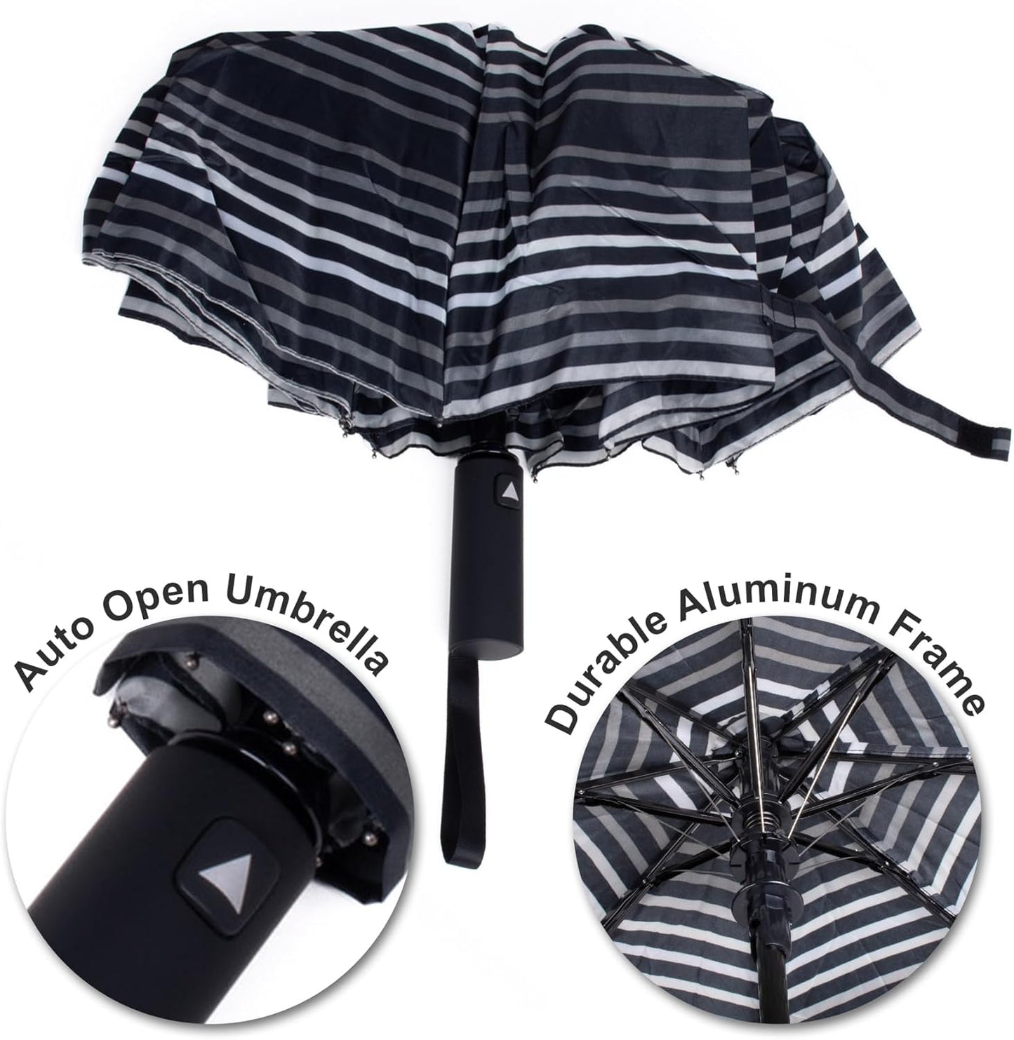 Nollia Windproof Automatic Travel Umbrella, Compact Portable with Reinforced Ribs for Sun & Rain
