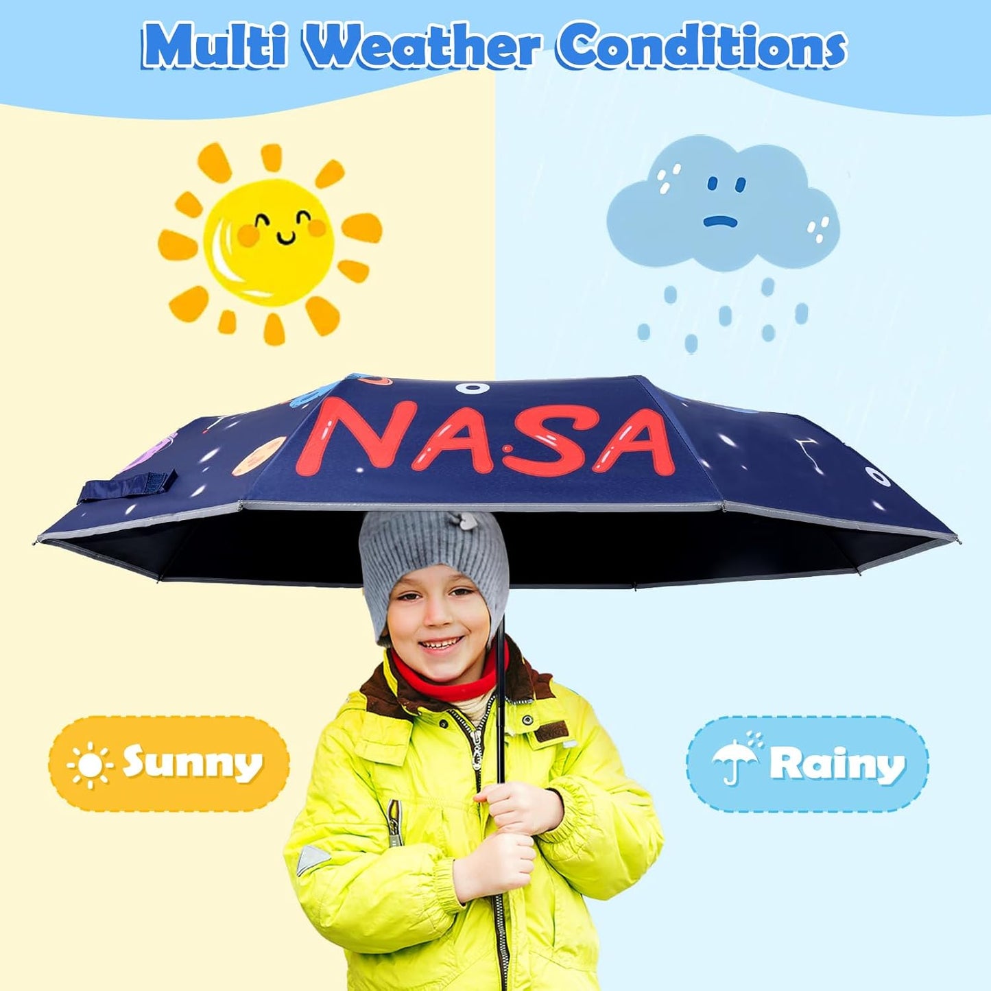 Kids Folding Umbrella Toddler Umbrella with UV Protection Portable Auto Open/Close Anti-rebound Safe Design Windproof, Compact, Lightweight Cute Umbrella for Girls & Boy