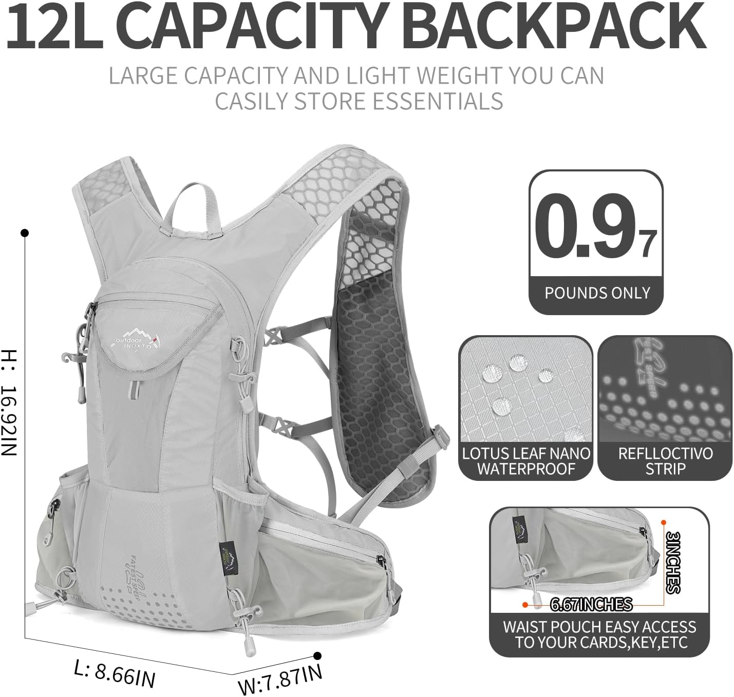 Hydration Pack Backpack, Lightweight Water Backpack with 2L Leakproof Hydration Bladder Daypack for