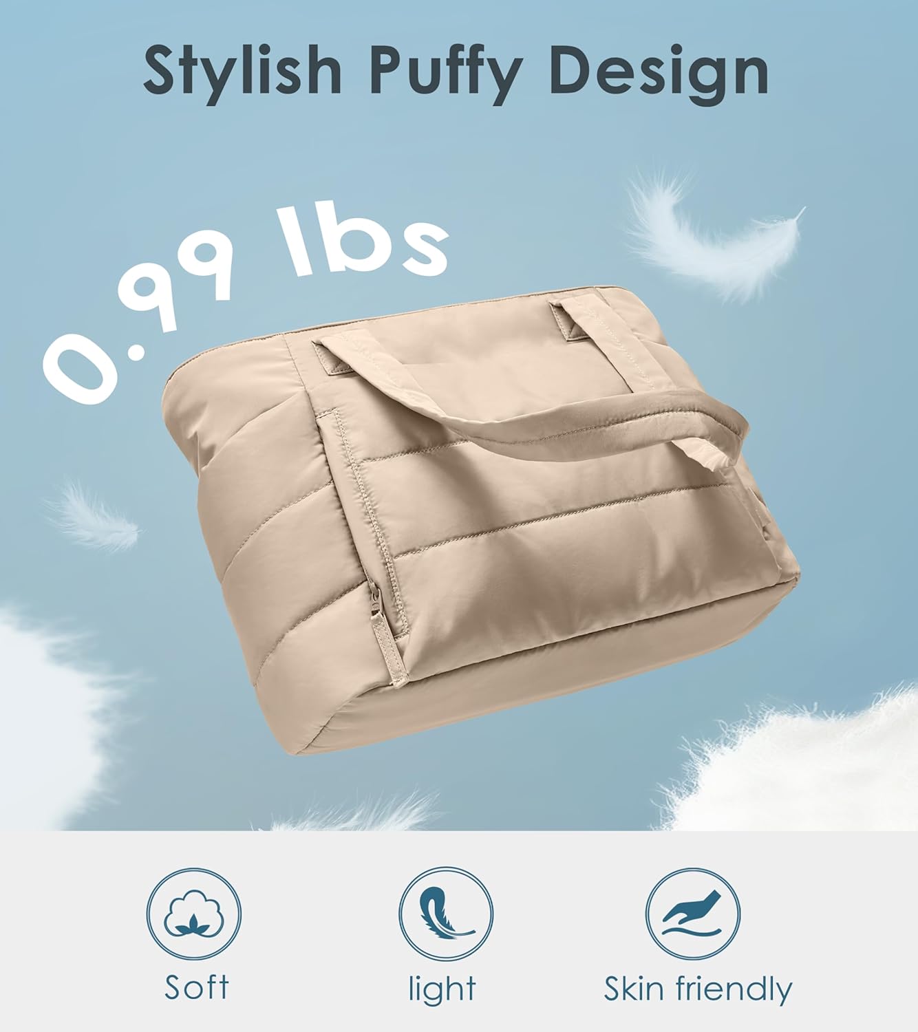 Tote Bag for Women with Zipper, Quilted Puffer Tote Bag with Compartments, Lightweight Puffy Work Bags for Women Travel