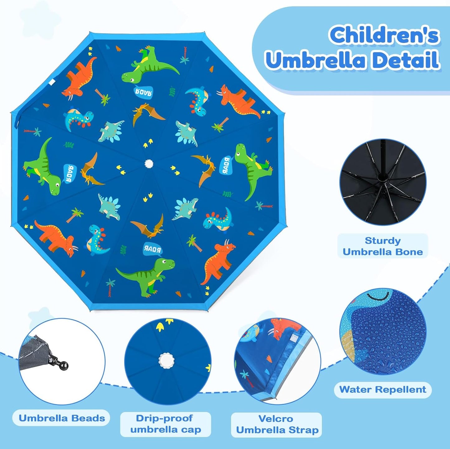 Autoamtic Kids Umbrella UV Resistant, Folding Compact Umbrella 360° Reflective Strip for Travel Outdoor, Lightweight Cute Kids Parasol Anti-rebound Safe for Toddler