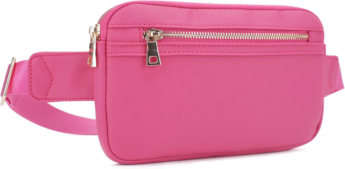 LOVESOME Vegan Leather Everywhere Fashion Waist Bag Fanny Pack Crossbody Bag Belt Bag Sling Bag with Adjustable Strap for Women (Fuchsia)