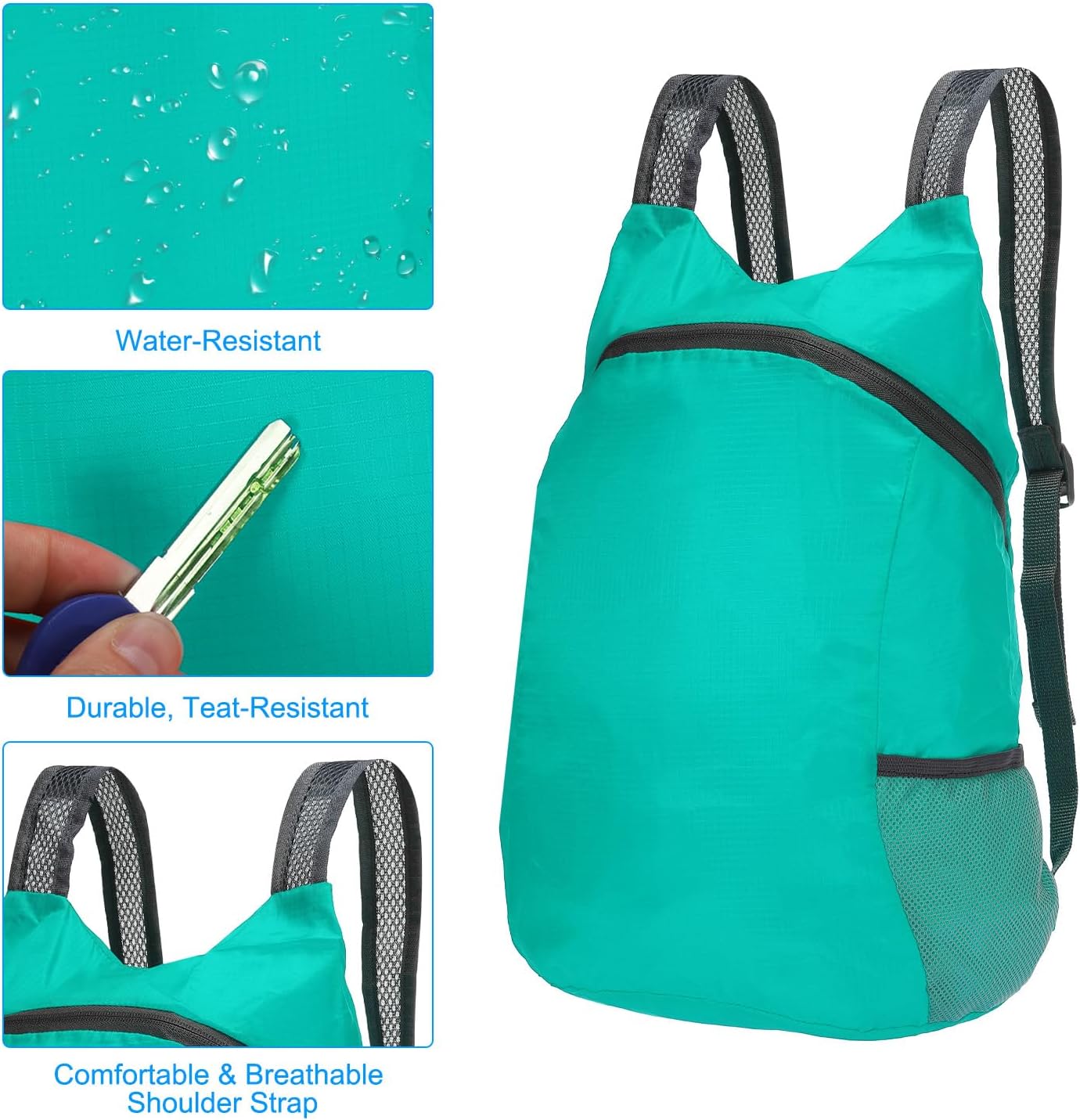 PATIKIL Hiking Backpack, 15L-20L Packable Lightweight Backpack Daypack Small Foldable Outdoor Camping Cycling Backpacking Shoulder Bag, Lake Blue