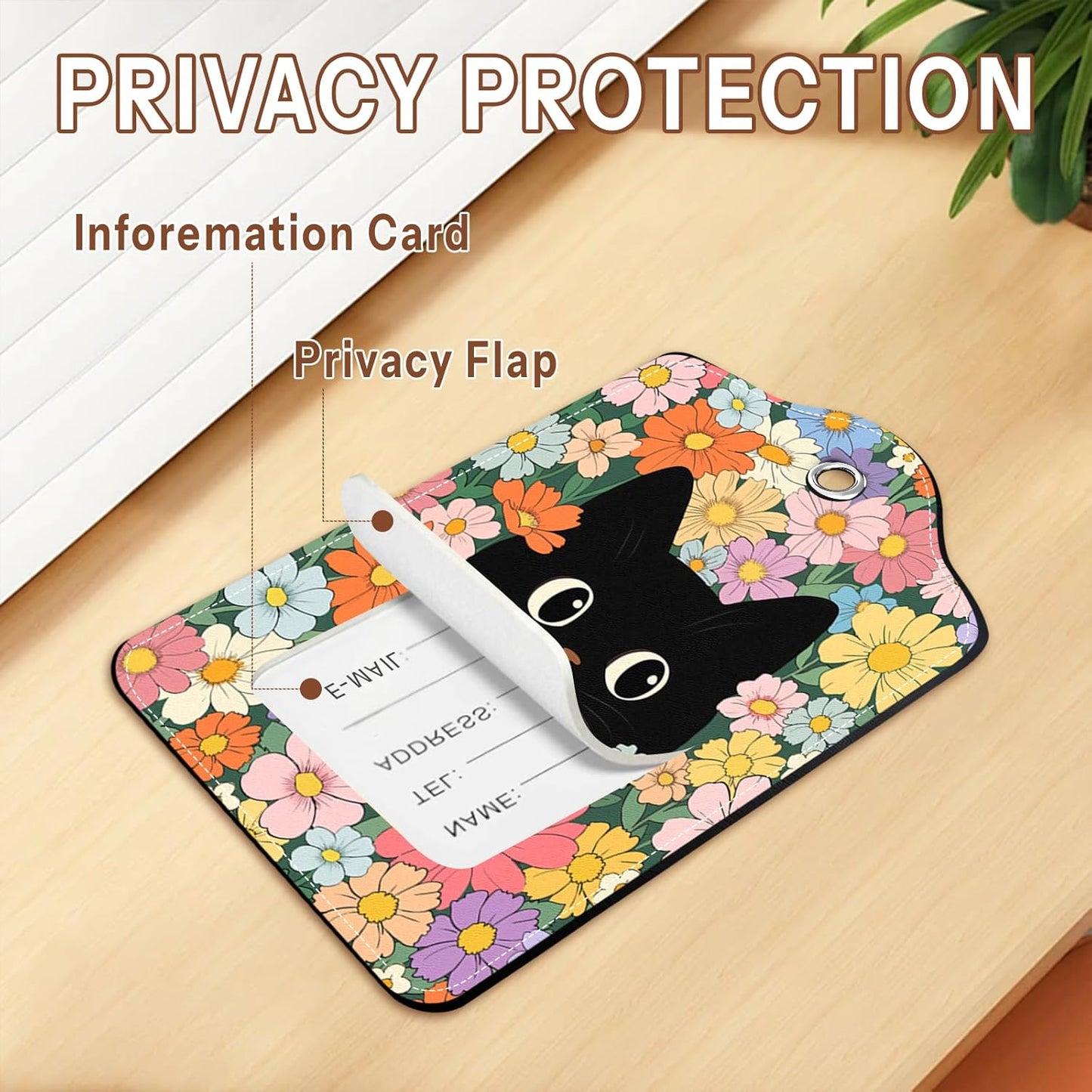 2 Pcs Colorful Cat Luggage Tags for Suitcase, Leather Luggage Tags Cute, Privacy Cover ID Label