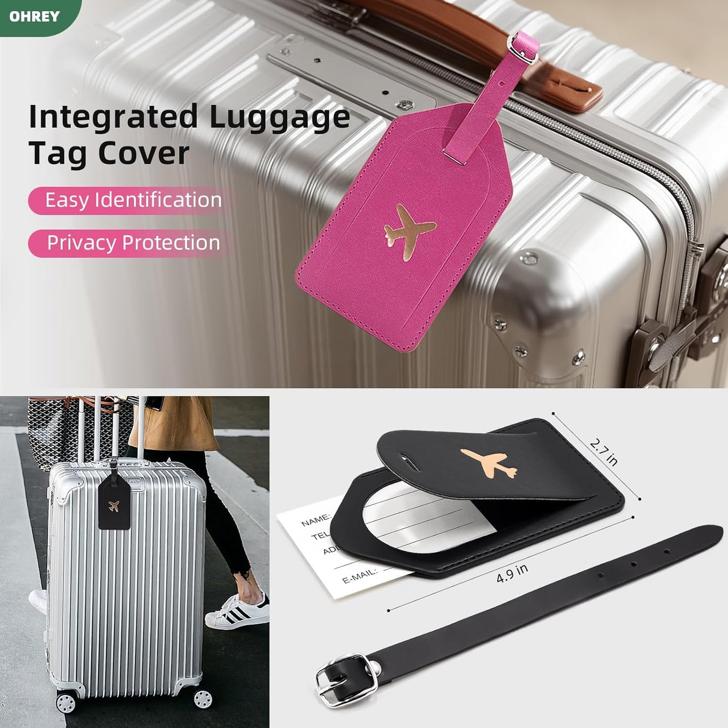 2 Pack Passport Holder for Travel with Luggage Tag Cover – RFID Blocking Passport Wallet Holder for Women & Men | PU Leather Passport Case with Money Pocket & Magnetic Clasp, Blac & Pink
