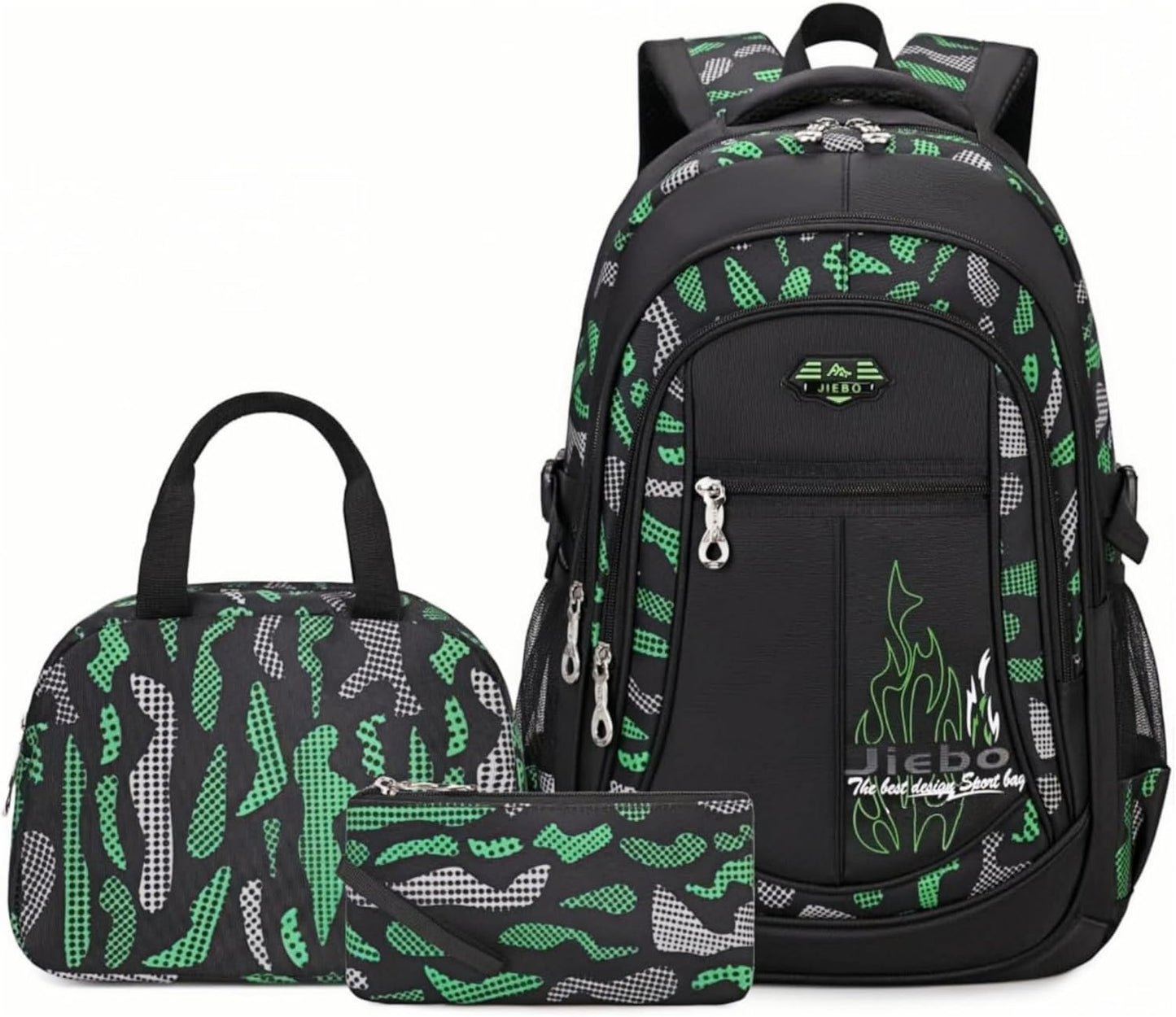 3Pcs Camo-Print Primary School Backpack and Lunch-Bag Set for Boys Camouflage Elementary Bookbag Rucksack Waterproof
