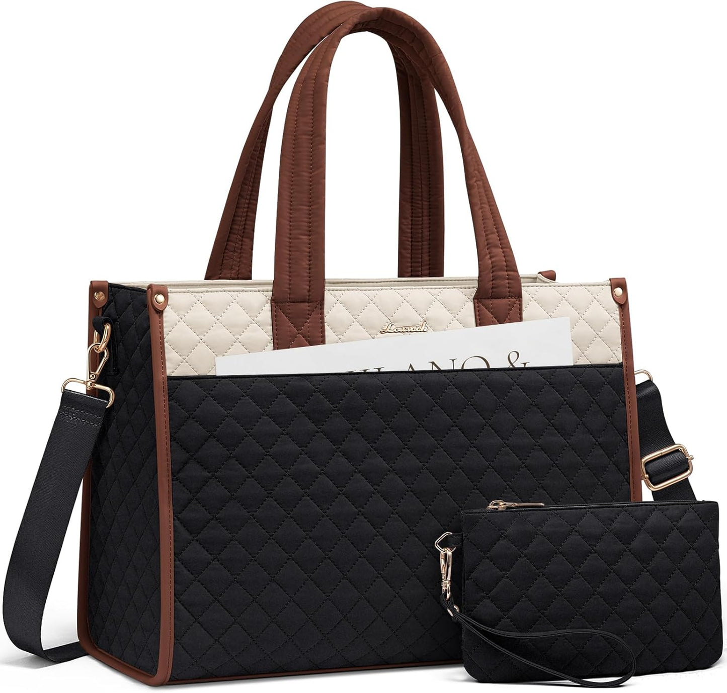LOVEVOOK Laptop Tote Bag for Women,Canvas Work Tote Bag for Women with Clutch Purse,17.3 Inch Computer Briefcase Bag,Professional Teacher Business Office Bag,Lightweight Shoulder Travel