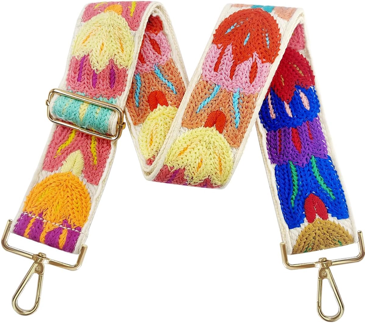 Embroidery Flower Purse Strap Replacement Crossbody 2 Inch Wide with Letter S Keychain for Women's Handbags