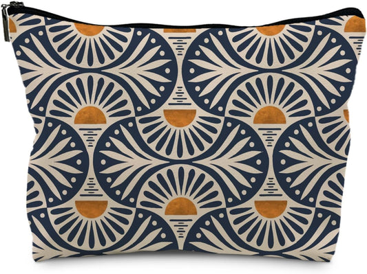 Boho Gifts for Women, Boho Orange Sunset Leaf Aesthetic Makeup Bag, Boho Makeup Bag for Women, Vintage Boho Sunrise Sunset Cosmetic Bags Toiletry Bag, Boho Beach Bag(PU)