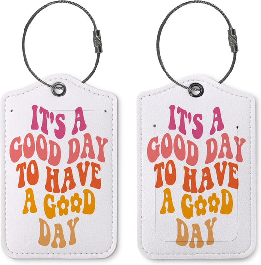 Preppy Luggage Tags for Suitcases,Groovy Girly 2 Pack Travel Suitcase Tags,Trendy Traveling Accessories,Baggage Tag Label with Steel Loop,Teen Girl Gifts,It's a Good Day to Have a Good Day