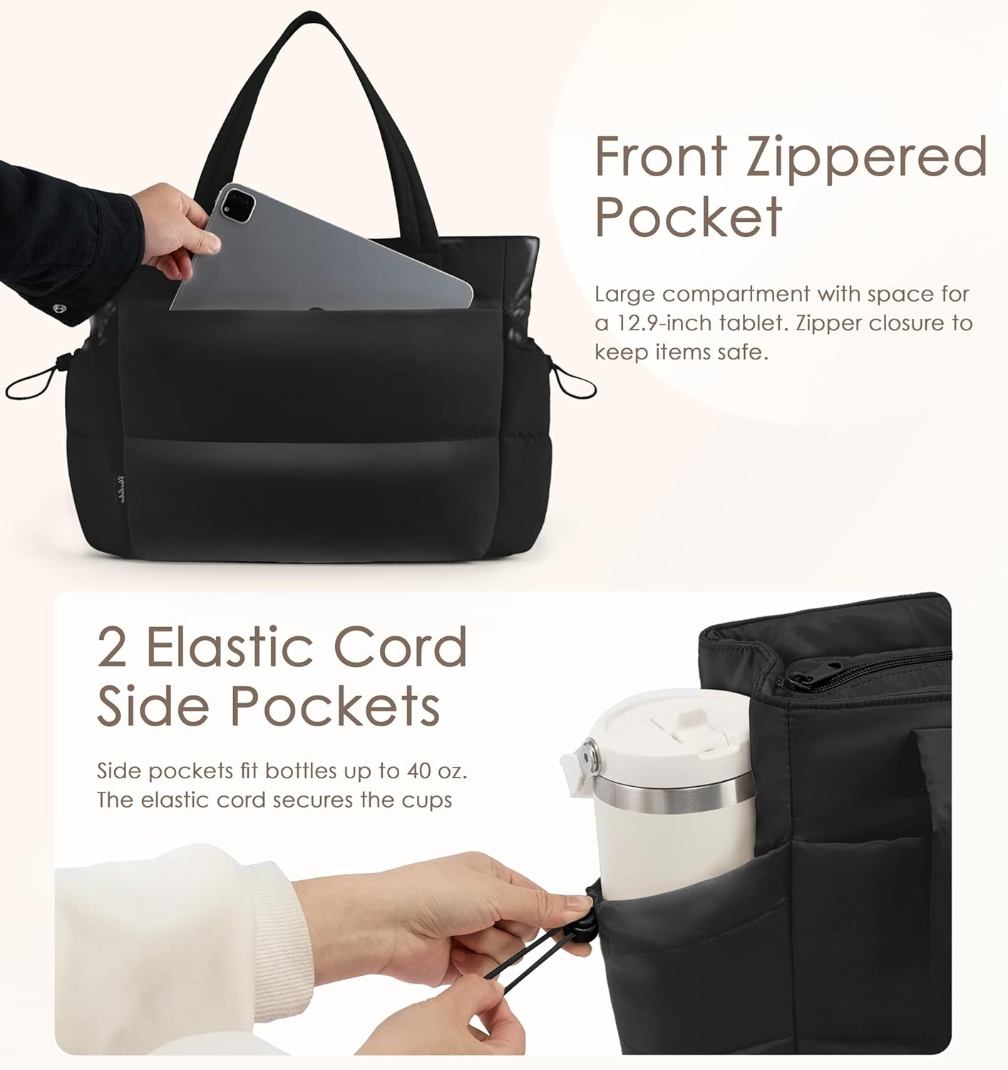 Tote Bag for Women Puffy Work Bags for Women with Zipper Lightweight Quilted Puffer Tote Bag for Travel, Teacher, Nurse