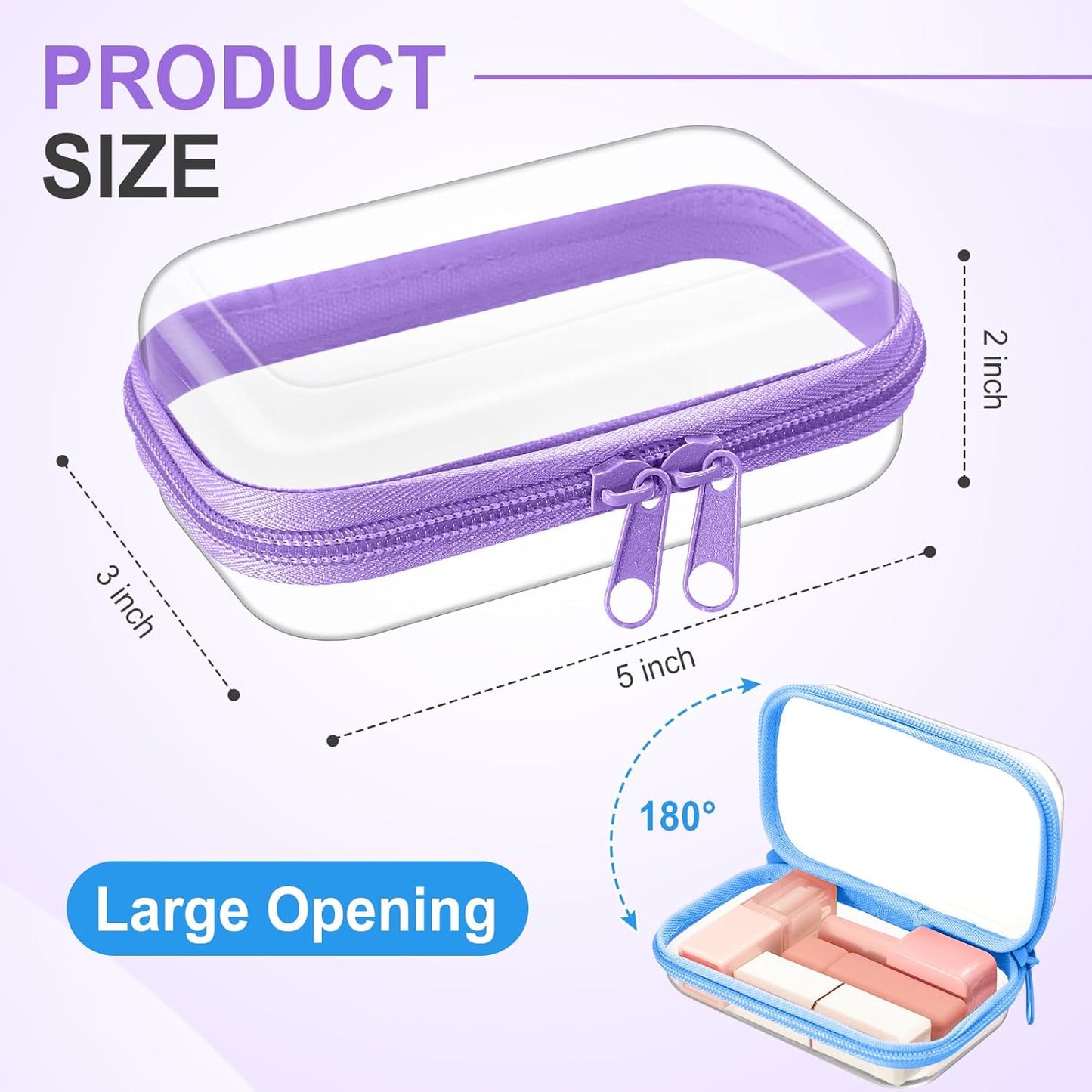 Hoolerry 4 Pcs Hard Clear Zipper Case Makeup Bags Plastic Pencil Pouch Transparent Storage Box