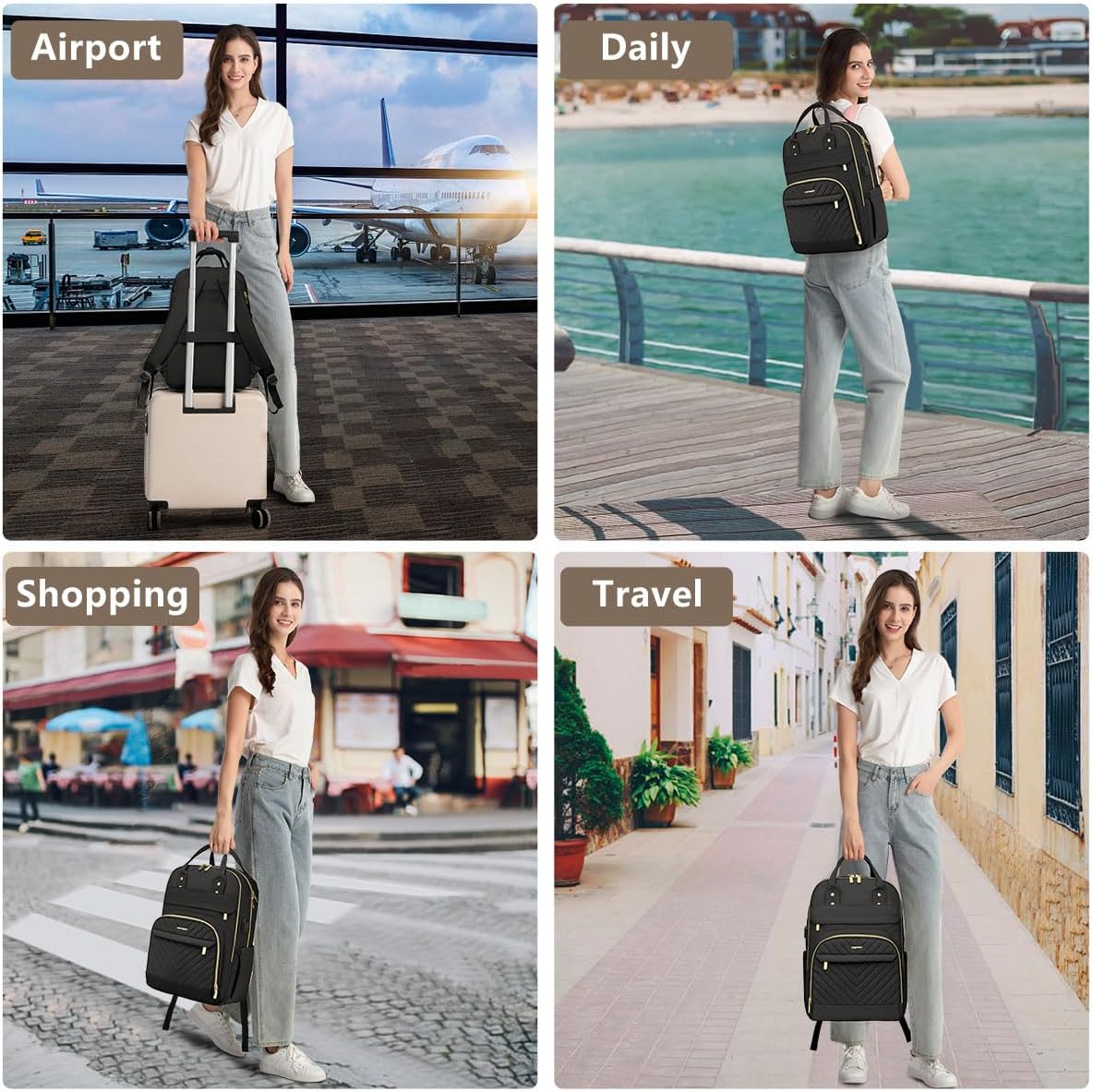 Laptop Backpack for Women Work Bag - 15.6 inch Black Travel Backpack College Backpack with USB