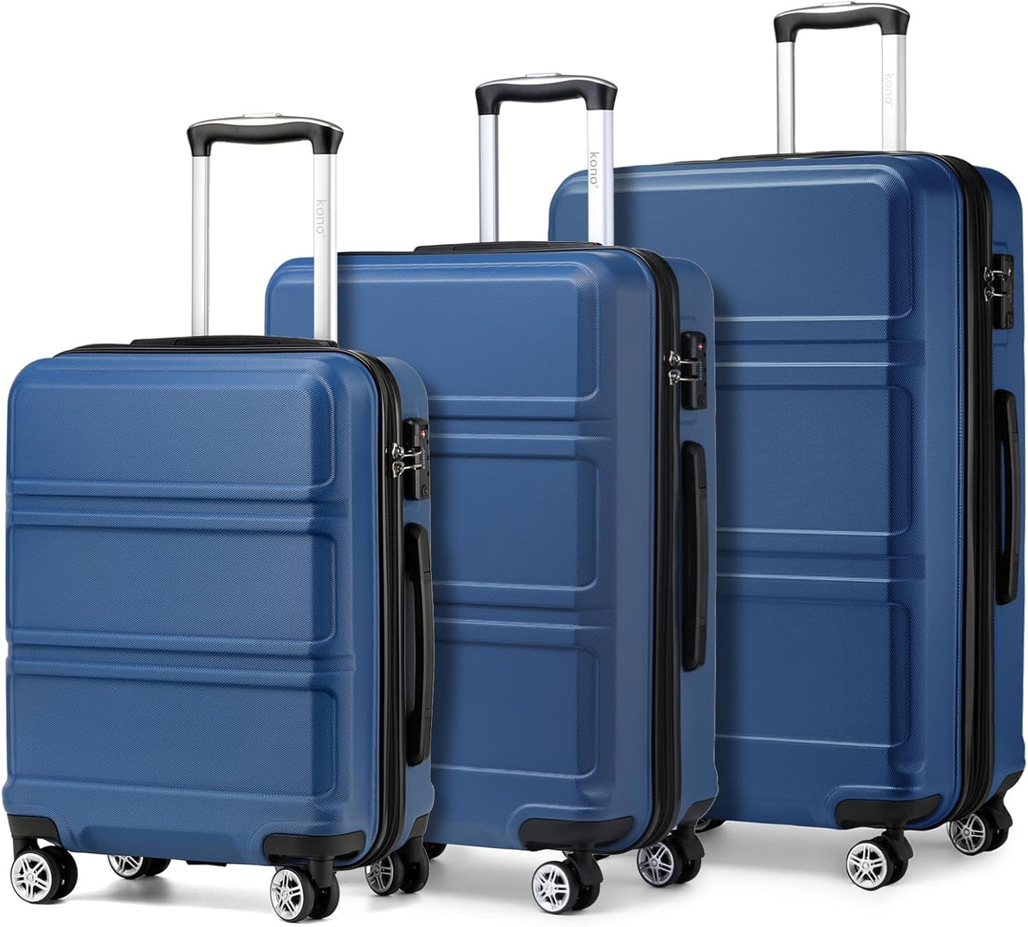 Kono Luggage 3 Piece Set Suitcase Spinner Hardshell Lightweight TSA Lock For Men Women(navy, 3 piece set(20in24in28in))