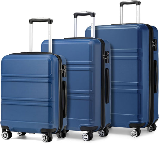 Kono Luggage 3 Piece Set Suitcase Spinner Hardshell Lightweight TSA Lock For Men Women(navy, 3 piece set(20in24in28in))