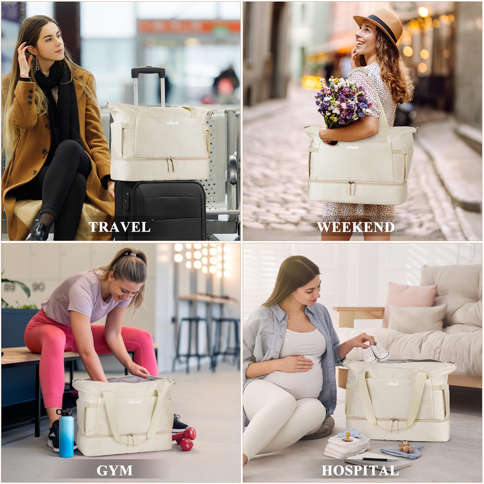 Gym Bag for Women, Personal Item Travel Bag with Shoes Compartment for Trip