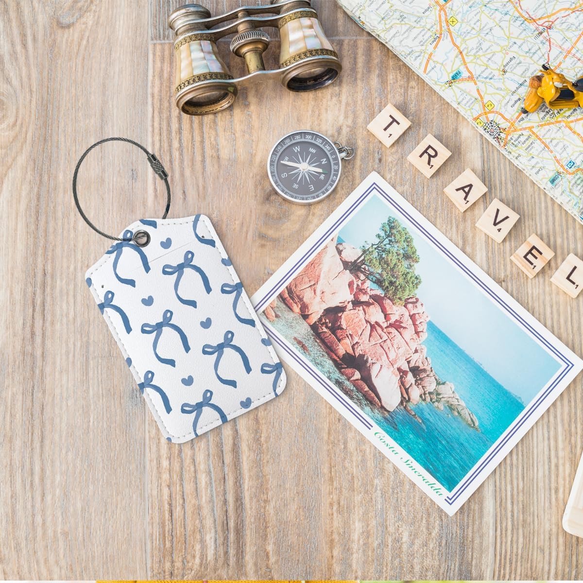 Coquette Luggage Tags for Suitcases,Navy Blue Bow Cute Luggage Tags for Women, Preppy Gifts, Cute Trendy 2 Pack Luggage Tag for Travel,Teen Girls Gifts Suitcase Tags