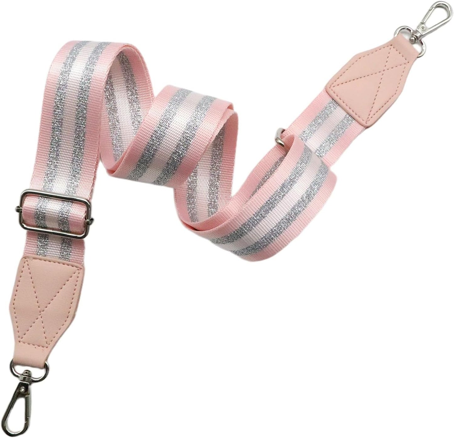 Adjustable Pink Purse Strap with Brown Leather End - 1.5" Wide Handbags, Camera, Guitar, Phone & Crossbody Bag Replacement Shoulder Straps(Silver Hardware)