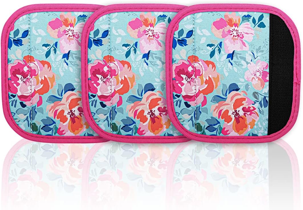 HEYSKAY 3pcs Neoprene Luggage Handle Wrap for Suitcase Identifier Travel Bag Wraps Luggage ID Tags Cover (Flower)
