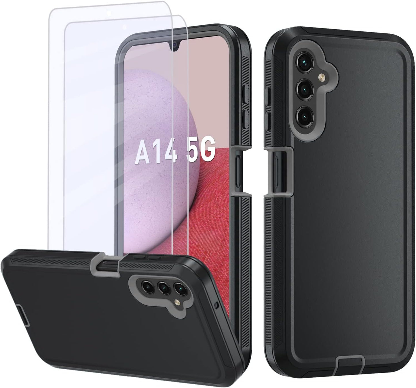 for Samsung Galaxy A14 5G case,A14 5G Heavy Duty case,[Military Grade Protective ][Shockproof] [Dropproof] [Dust-Proof], ONLY Fit Galaxy A14 5G Phone(Black/Gray)