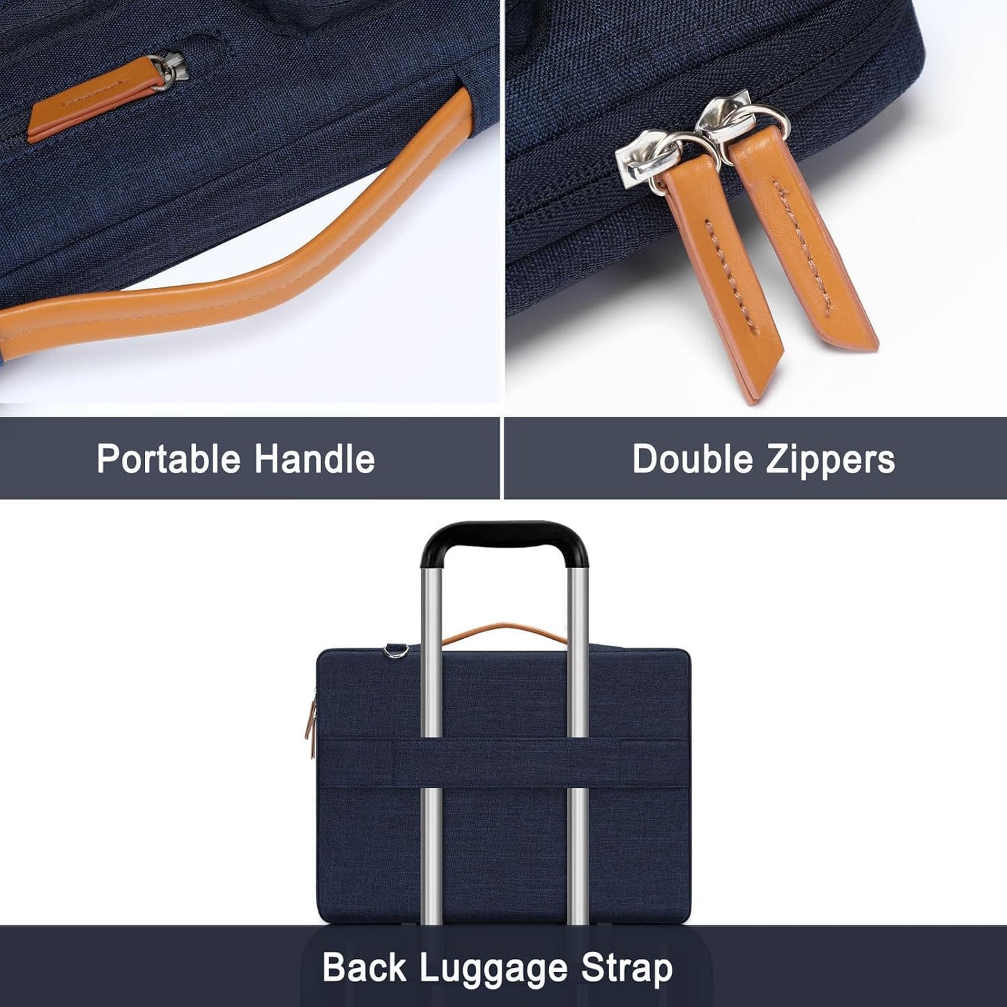 MOSISO 360 Protective Laptop Shoulder Bag,15 inch Computer Bag Compatible with MacBook Air M4 M3 M2/Pro A1990 A1707, Dell XPS Plus,Side Open Messenger Bag with 4 Zipper Pockets&Handle, Navy Blue
