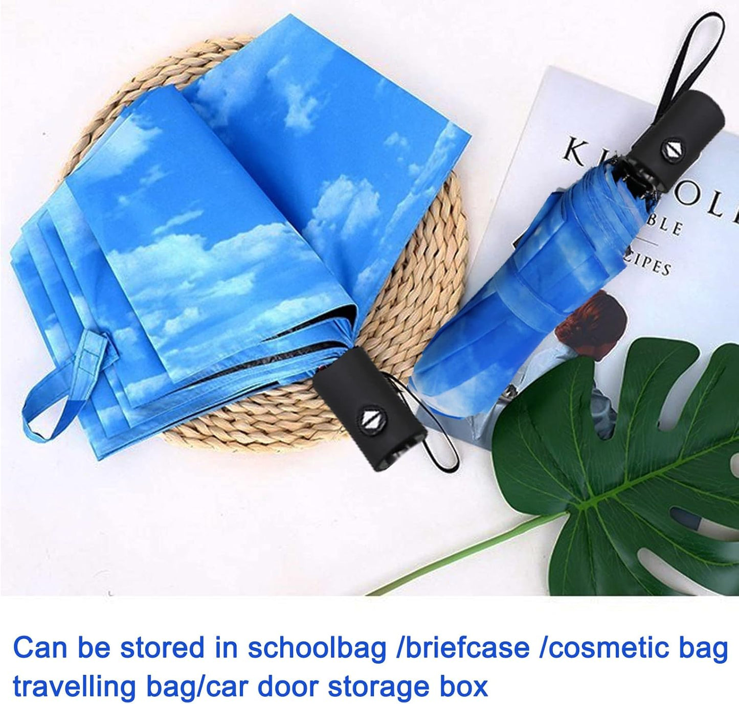 SIEPASA Windproof Travel Compact Umbrella-Automatic Umbrellas for Rain-Compact Folding Umbrella, Travel Umbrella Compact, Small Portable Windproof Umbrellas for Men Women Teenage. (Sky)