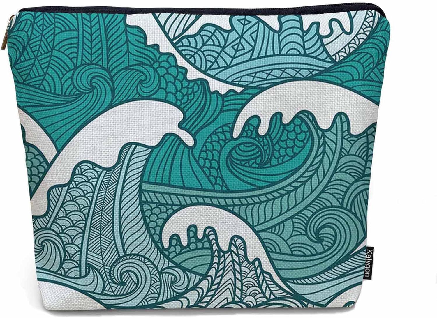 Women Makeup Organizer Bag Ocean Waves, Japanese Great Wave Ocean Sea Waves Flax Cosmetic Bag