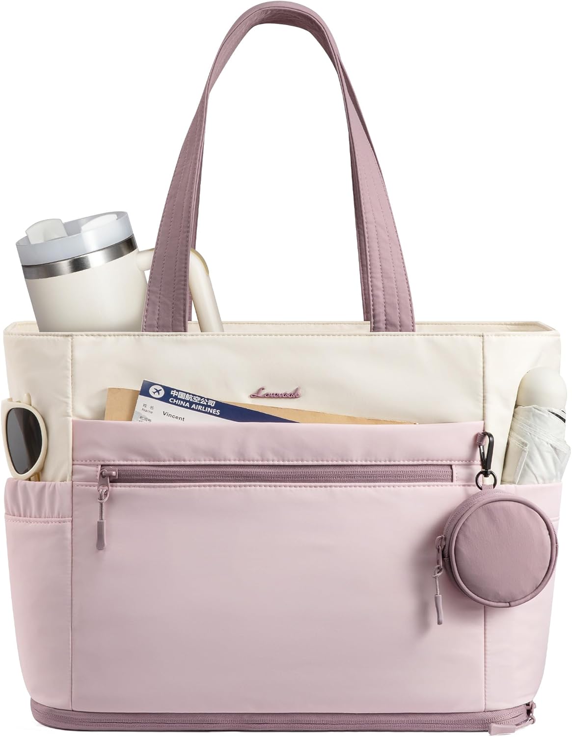LOVEVOOK Expandable Tote Bag for Women,Laptop Work Bag with Cup Holder Pocket & Zipper for Travel,School,Teacher,Nurse,Gym