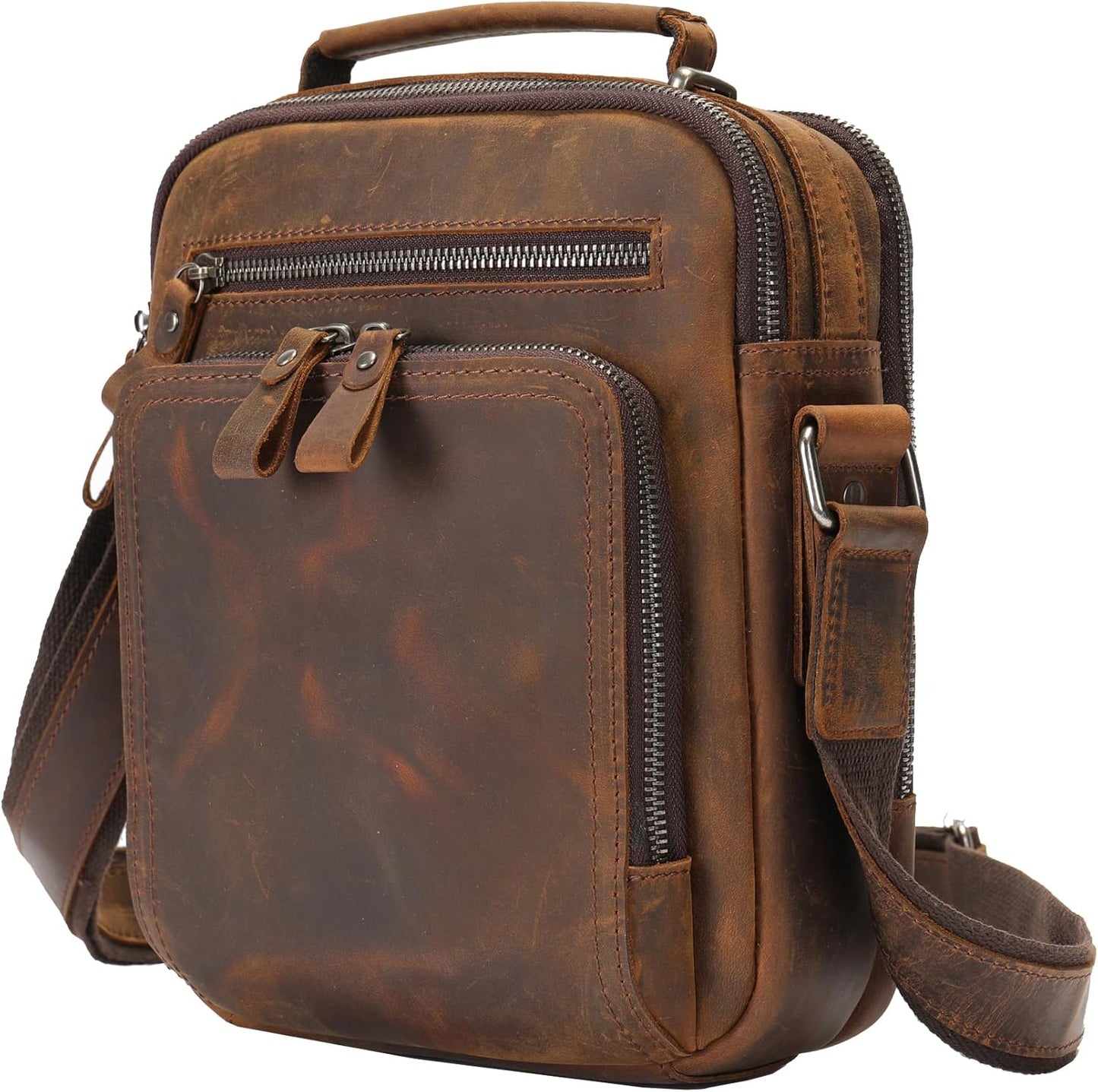 KPYWZER Genuine Leather Shoulder Bag Small Men Messenger Pack Handbag Sling Crossbody Bag Man Purse