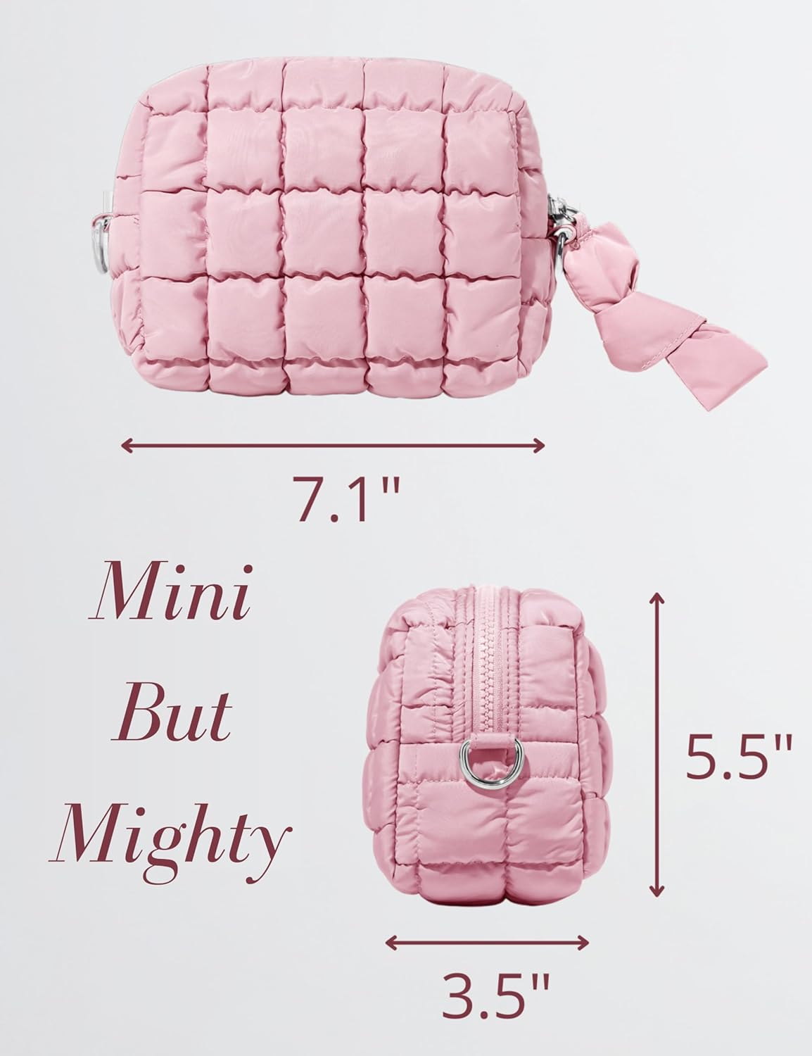 Yarnic Quilted Makeup Bag Cosmetic Bag, Quilt Cosmetic Pouch Puffy Travel Toiletry Bags for Women, Cute Makeup Bag Organizer Soft Puffer Makeup Pouchs (S, Pink)