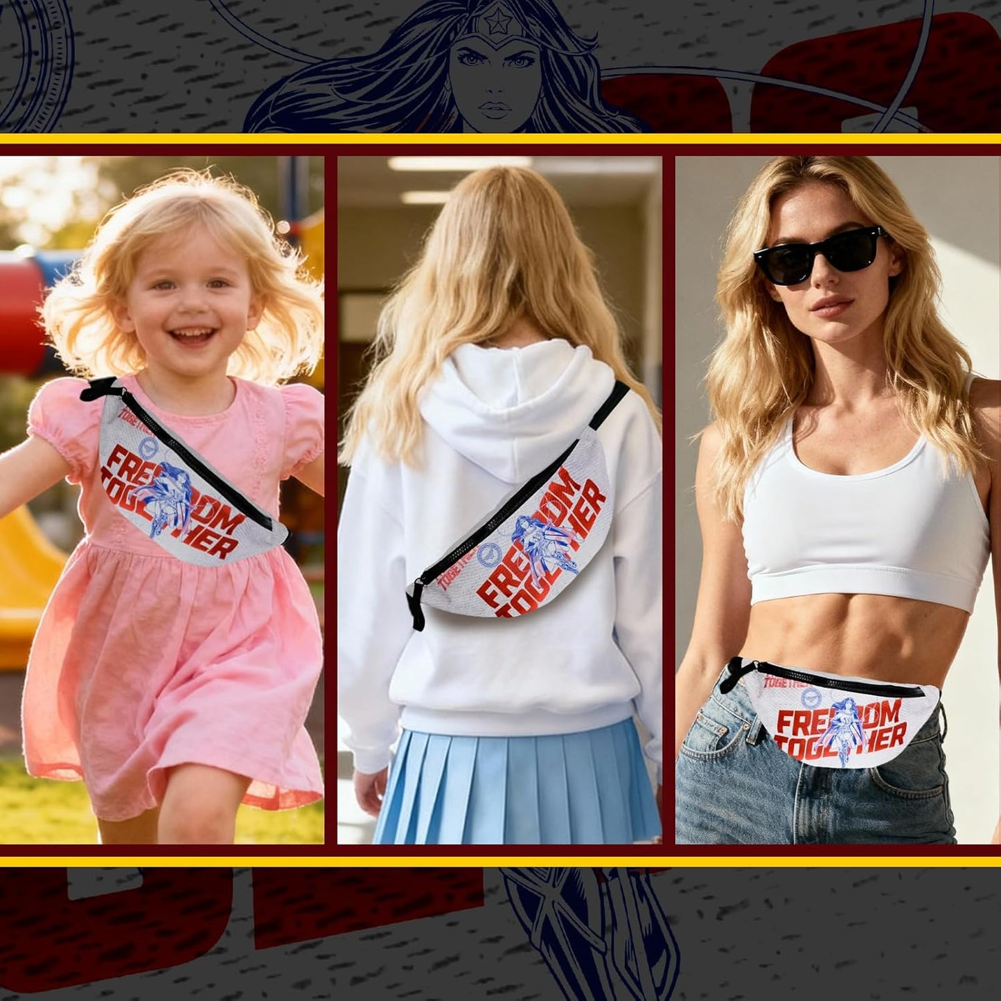 WONDER WOMAN Fanny Pack for Women, Fashion Crossbody Bags for Women Running Waist Packs with Adjustable Strap, Waist Belt Bag for Christmas Gift