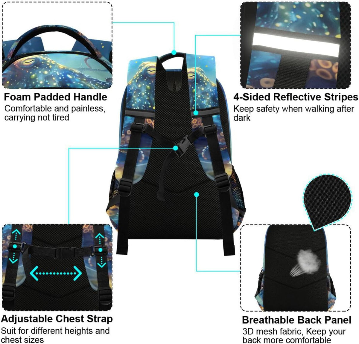 Octopus Galaxy Backpack for Boys Girls Elementary School Bag Kids Bookbag Travel Rucksack