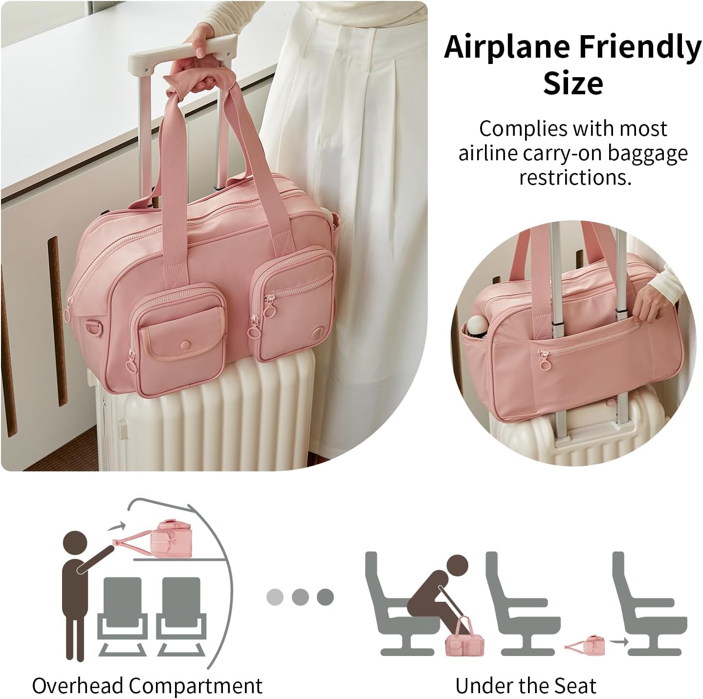 Aji Expandable Travel Duffel Bag, Pink Duffle Bag for Travel with Wet Pocket, Carry on Weekender Bags for Men Women, Water Resistant Gym Duffel Bag Sport Bag