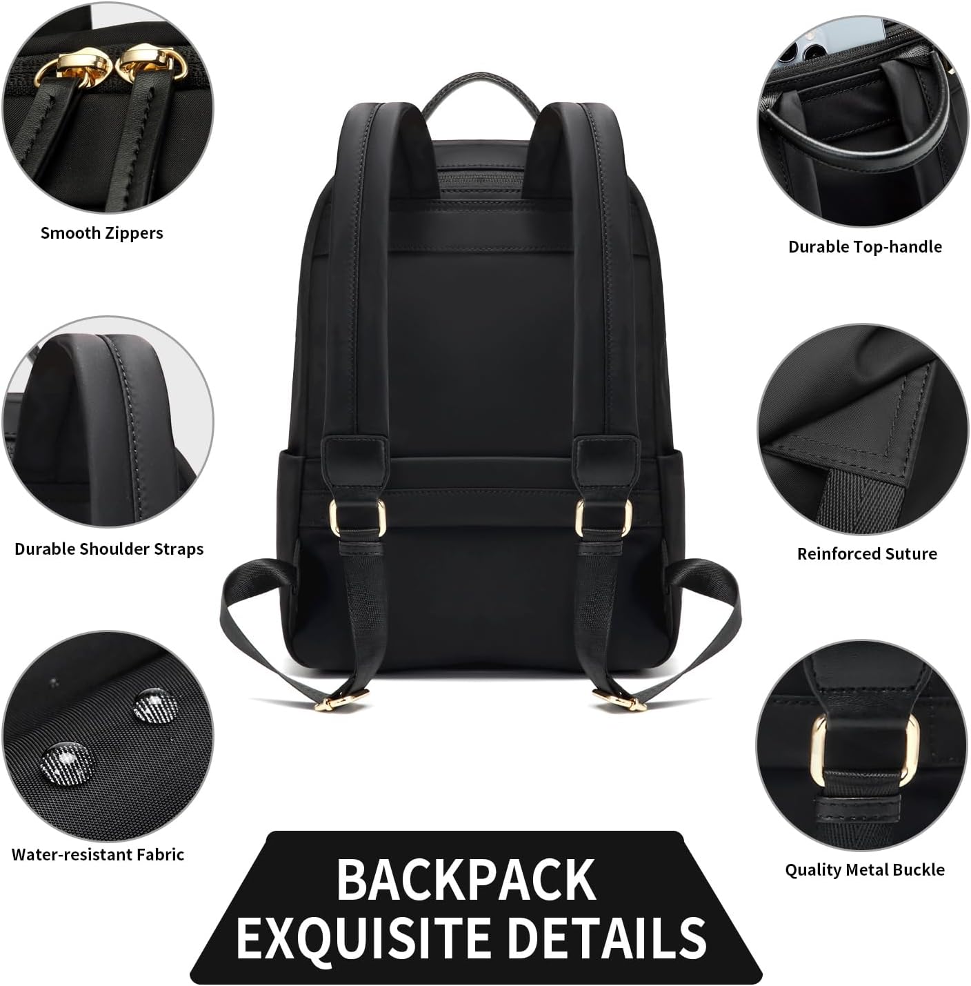 GOLF SUPAGS Laptop Backpack for Women Slim Computer Bag Work Travel College Backpack Purse Fits 15.6 Inch Notebook (Black)