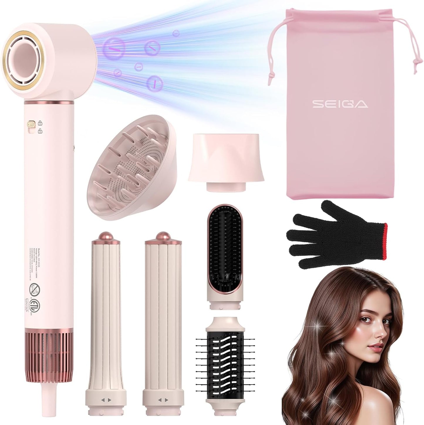 7 in 1 Hot Air Styler Hair Dryer Brush, 110,000 RPM High-Speed Frizz-Free Blow Dryer for Fast Drying, Curling Volumizing Smoothing & Styling, Hair Styler, Straightening Curler