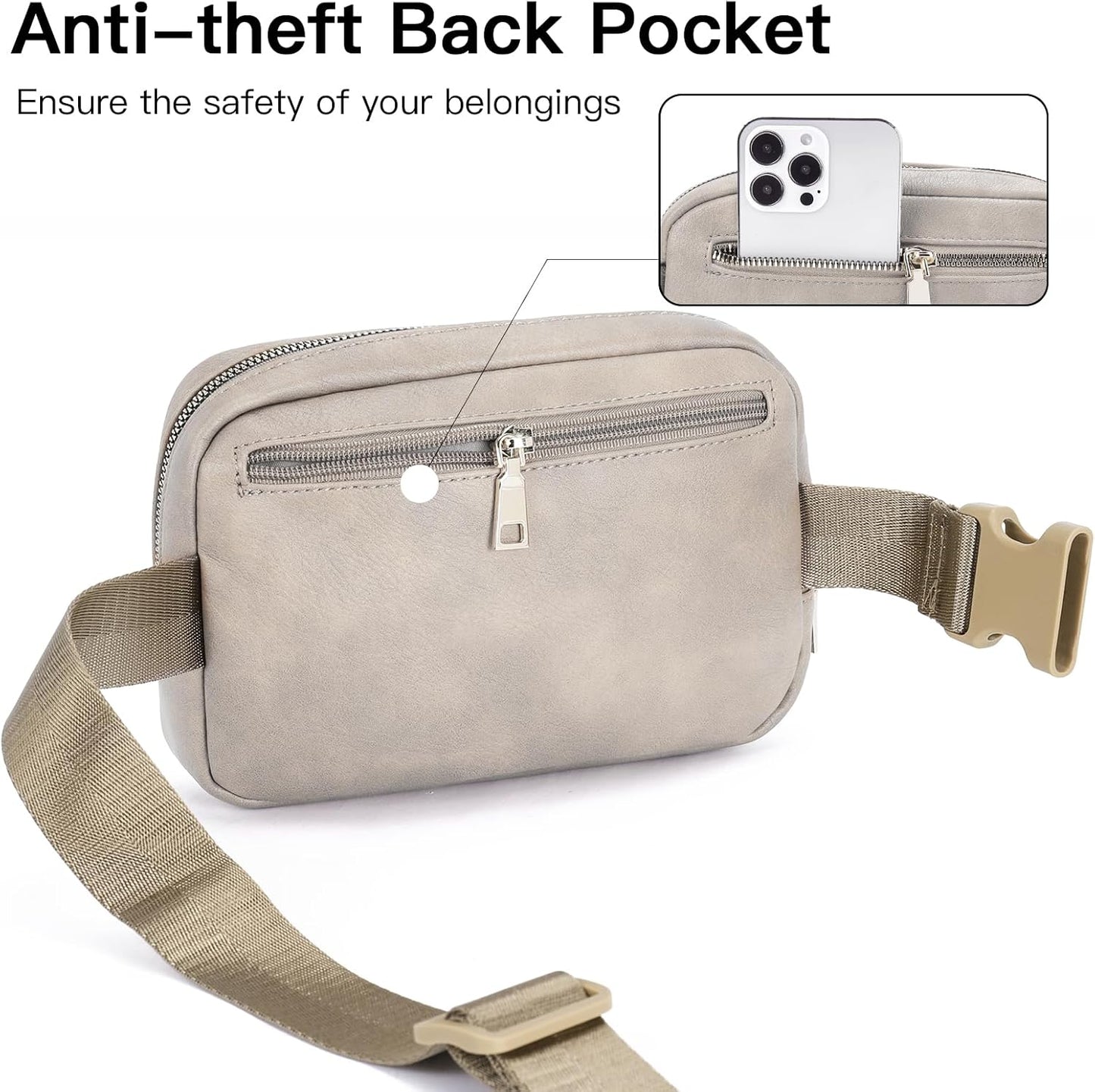Telena Leather Belt Bag for Women Fashionable Fanny Packs Cross Body Bag Waist Pack Cloud Grey