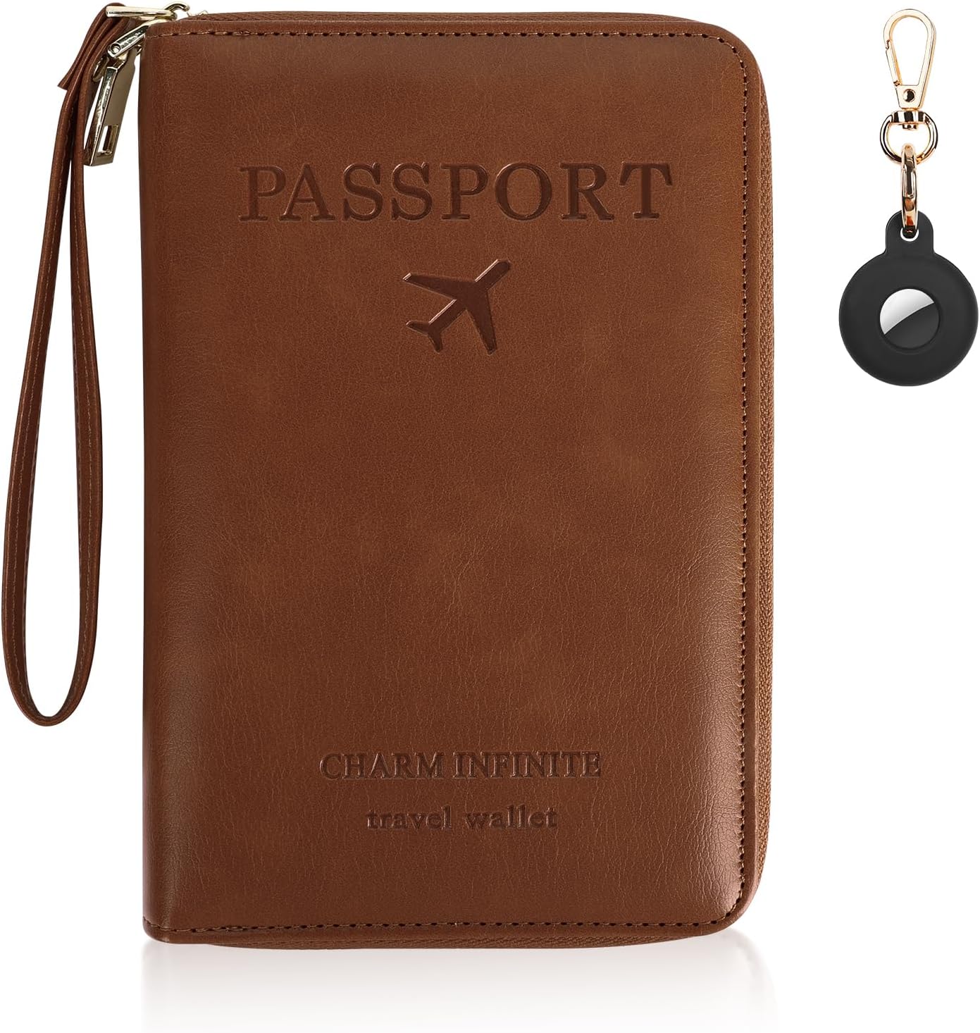 Passport Holder Wallet with Tracker Case, RFID Blocking PU Leather Passport Cover, Travel Document Organizer Wallet for Men and Women (Brown)