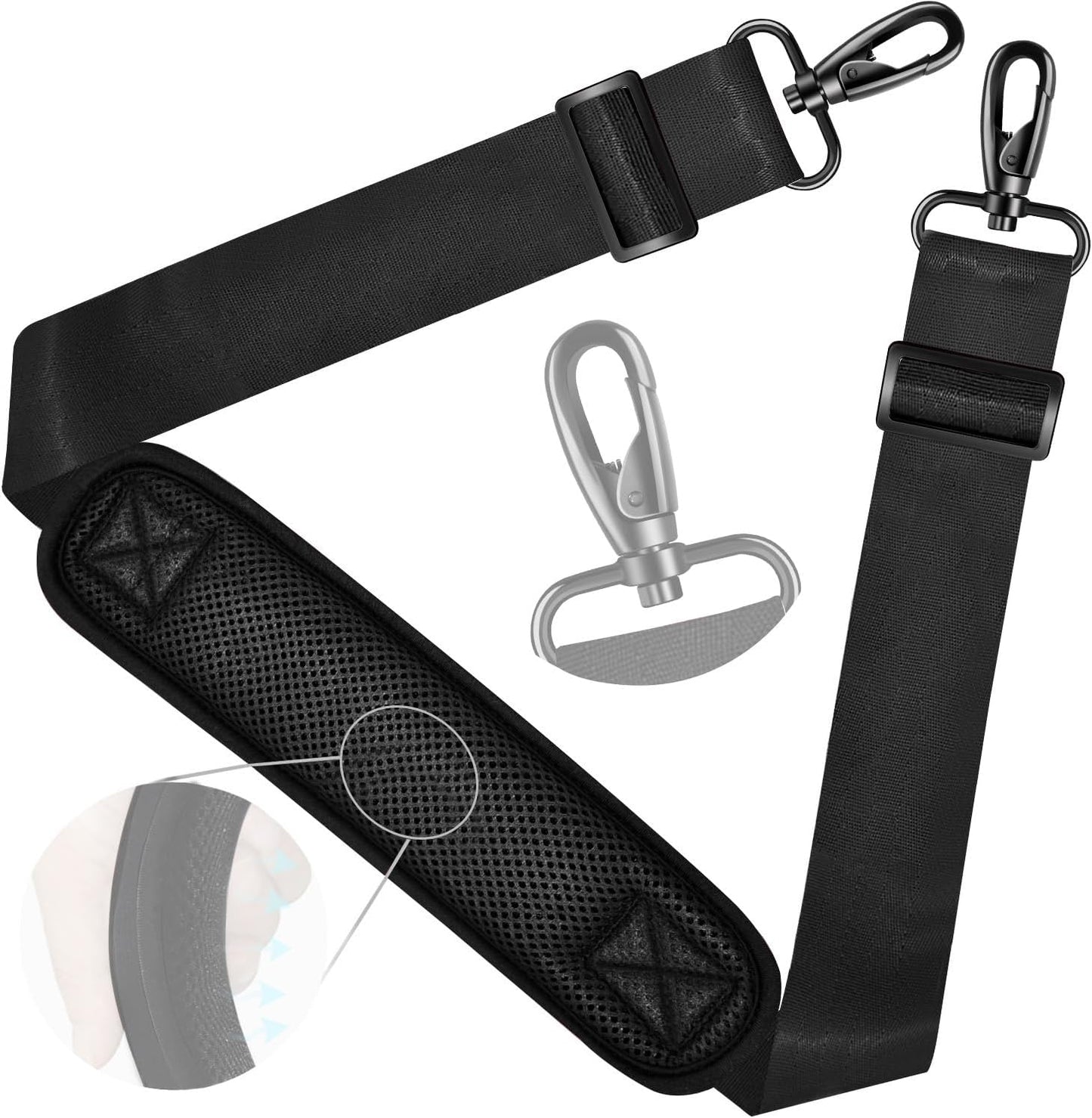 ZINZ Shoulder Strap 59 Inch Universal Bag Strap with Ultra-thick Fixed Breathable Pad, Adjustable Heavy-duty Shoulder Strap for Laptop, Camera, Gym Bag and More - Black