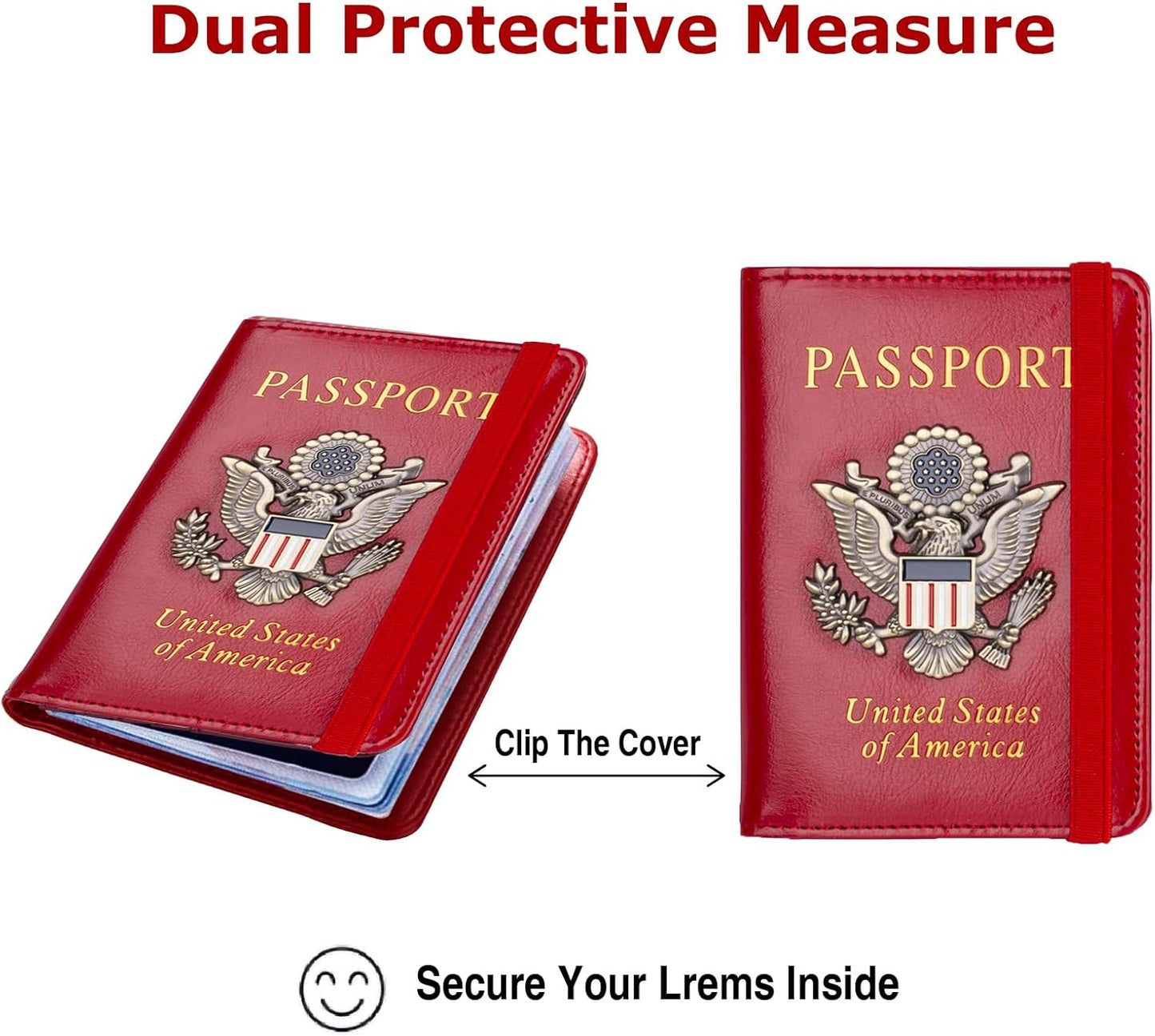 Passport Holder for Travel Men Women, RFID Blocking Passport Cover Leather Passport Wallet With 3D Metal Badge Waterproof Passport Case Travel Wallets Accessories Document Organizer (Red)