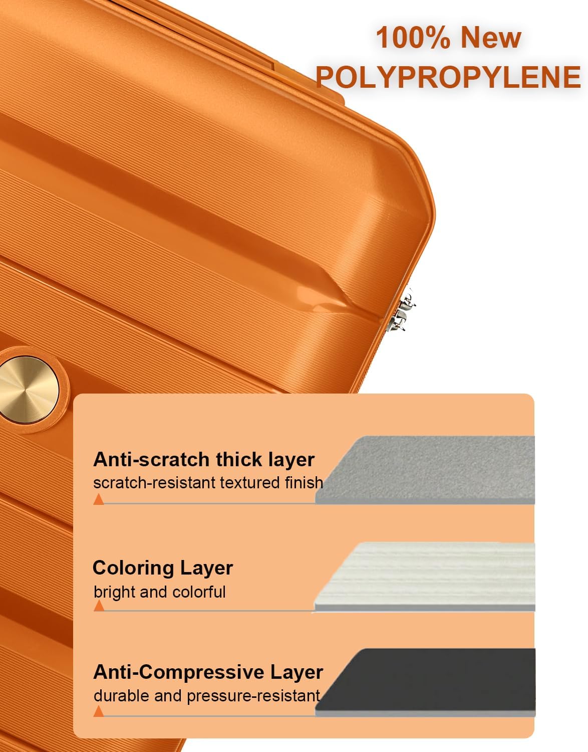 Somago 28 Inch Luggage With Spinner Wheels Hard Shell Polypropylene Suitcase with TSA Lock and YKK Zipper,Sunset Orange