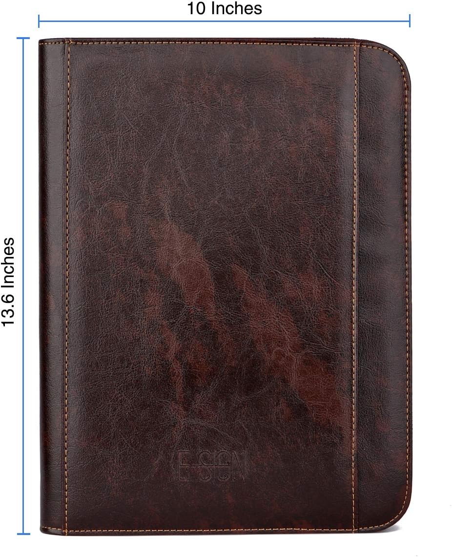 IVESIGN Faux Leather Portfolio Padfolio Organizer with Calculator, Writing Pad, Zipper Closure, Tablet Sleeve, Clipboard with Storage, Document Organizer, Business Card Holder, Note Pads- Dark Brown